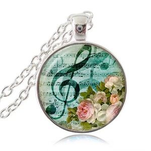 Music Note Glass Dome Pendant Necklace NEW